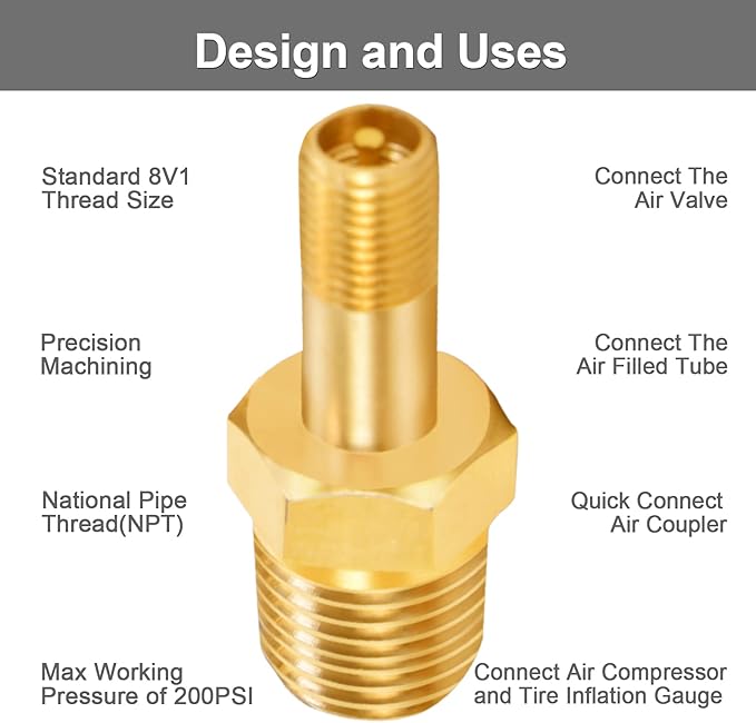 GODESON 1/4" NPT Tank Valve, Anti-Corrosion Brass Schrader Valve with 1/4" Male NPT,Using with Air Compressor Tanks(Pack of 4)