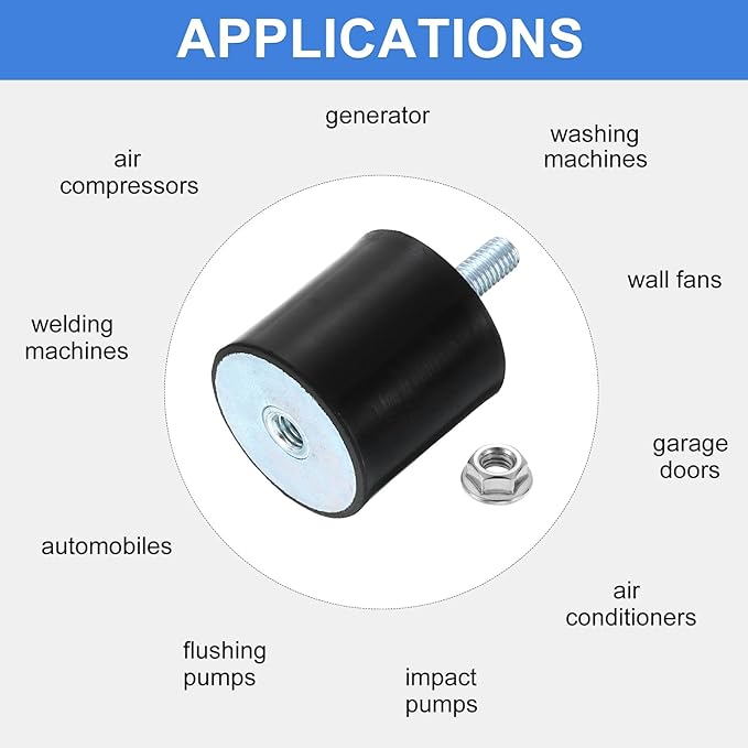 uxcell M8 Rubber Mounts, 1Pcs 40x40mm(DxH) Rubber Cylindrical Anti Vibration Isolator Shock Absorber with Lock Nut for Car Bobbin Generator Air Compressors