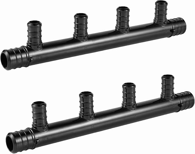 (Pack of 2) EFIELD Open Poly PPSU Barb Crimp Pex Manifold: 3/4 Trunk, 1/2" Port (4 Ports),(PPSU1807017-2PCS)