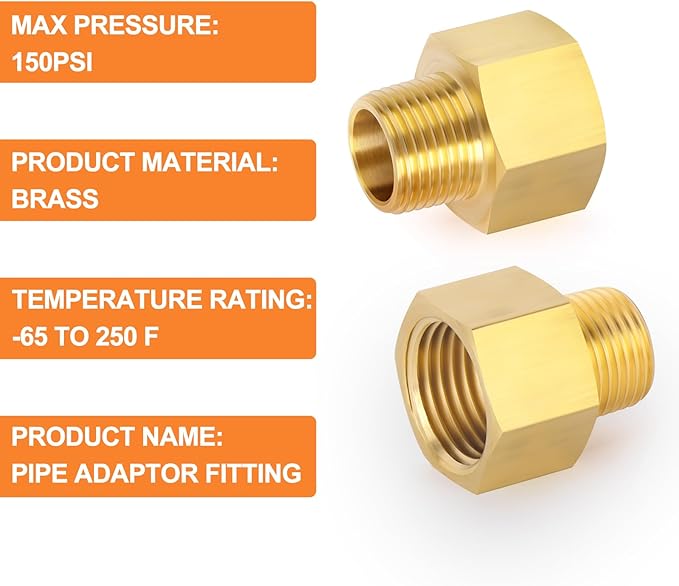 GASHER 5PCS Brass Pipe Fitting, Reducer Adapter, 1-Inch Male Pipe x 3/4-Inch Female Pipe