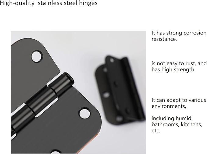 3-Pack Heavy Duty Door Hinges with Superior Load-Bearing Capacity, Rounded Corners,Equipped with Screws.4 inch X 4 inch Black.