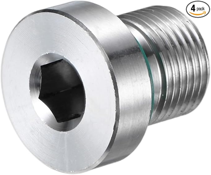 4-Pack Inner Hex Head Pipe Fitting Plug, M12x1mm 304 Stainless Steel Socket Bung Plug with Fluorine Sealing Ring for Terminate Pipe Ends/Replacement Drains