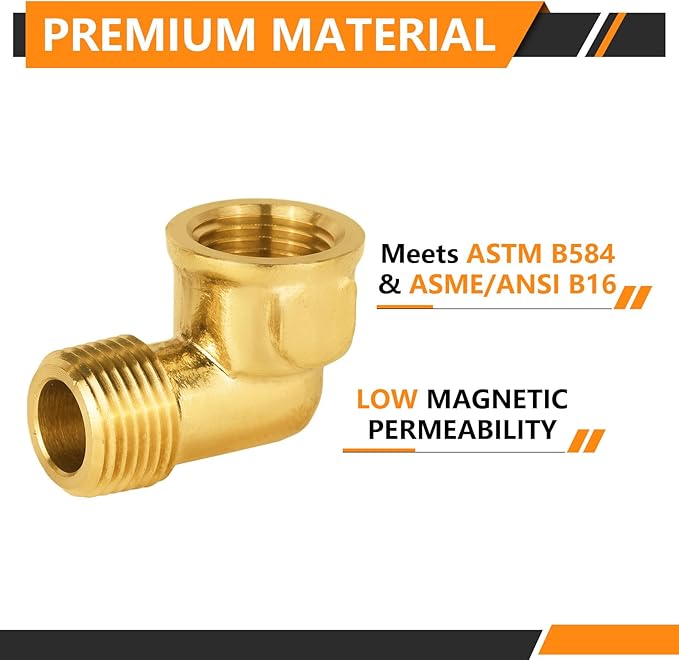 50-PCs HeSun Brass Pipe Fitting, 3/8" NPT Male x 3/8" NPT Female 90-Degree Barstock Street Elbow