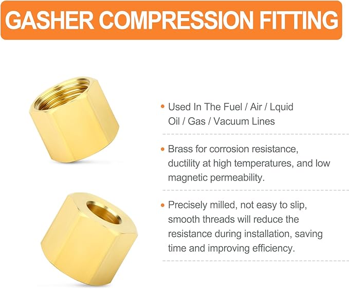 GASHER 30PCS Brass 1/8" Compression Fitting, Brass Compression Nut