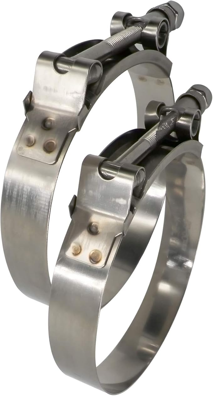 ROADFORMER 122mm- 130mm T-Bolt Hose O.D. Clamp - Working Range 4.81" - 5.12" for 5 inch Hose OD, Stainless Steel Bolt, SS Band Floating Bridge and Nylon Insert Locknut (122mm- 130mm, 2 pack)