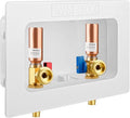 Washing Machine Outlet Box with Center Drain, 1/2" Pex-A F1960 Expansion Inlet x 3/4" MHT Outlet Connection with Hot and Cold 1/4-turn Shut-off Ball Valve and Copper Water Hammer Arrestor