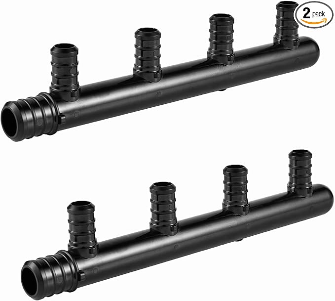 EFIELD 4 Outlets Closed Poly PPSU Barb Crimp Pex Manifold: 3/4 Trunk, 1/2" Port (4Outlets), F2159 (4 Ports) (Pack of 2),(PPSU1807043-2PCS)