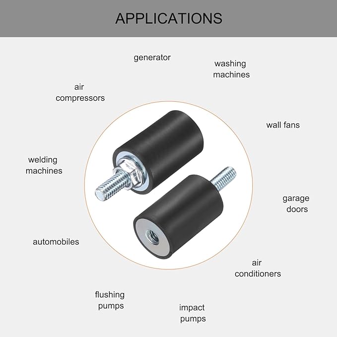 uxcell 6pcs M6x18mm Rubber Isolator Mounts with Studs 20x30mm Male Female Vibration Shock Absorber Zinc Plated Cylindrical Thread Mounts Anti Vibration Isolators with 6pcs M6 Lock Nuts