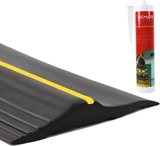 ToLanbbt 10Ft/3M Universal Garage Door Rubber Threshold Strip with 300ml Black Adhesive/Sealant, Weatherproof Seal Strip DIY Weather Stripping Replacement (Black+Yellow)