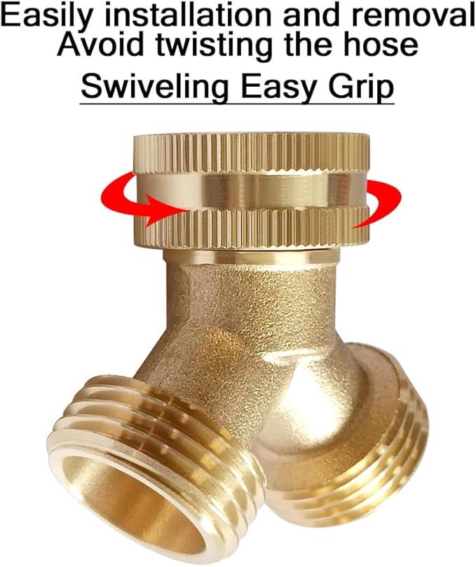 Joywayus 2PCS Brass 3/4" GHT Garden Hose Splitter Body Backyard 2 Way Y Shaped Swivel Connector Threaded Pipe Fitting Coupler Adapter with Washer