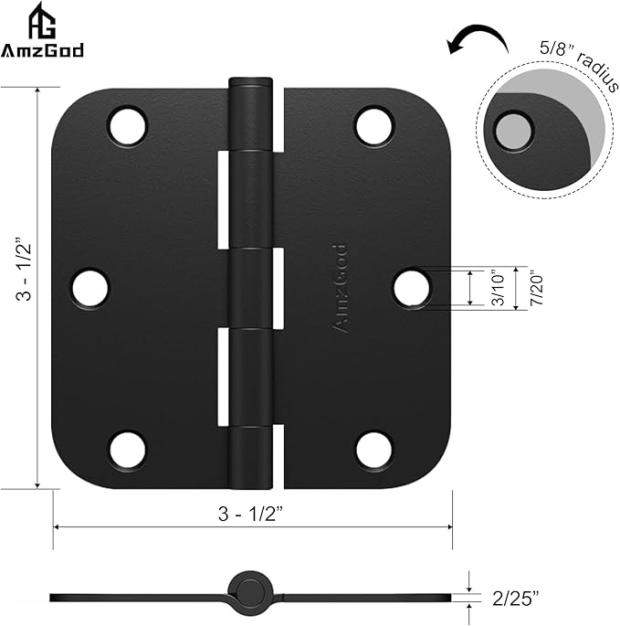 Door Hinges Matte Black - 54 Pack Black Door Hinges 3.5 Inch Rounded Interior Door Hinge with 5/8" Radius Corners - Black Hinges for Doors 3 1/2 Inches Flat Iron Residential Door Hardware