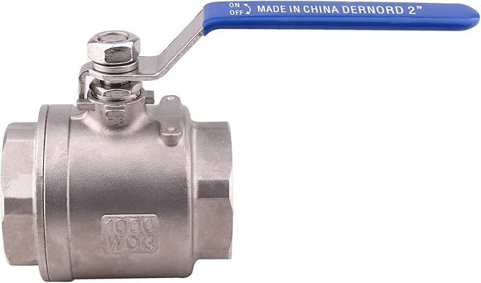 DERNORD Full Port Ball Valve Stainless Steel 304 Heavy Duty for Water, Oil, and Gas with Blue Locking Handles (2" NPT)
