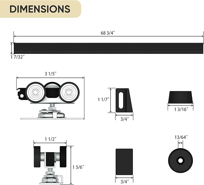 JUBEST 6FT Pocket Door Kit, Commercial Grade Sliding Pocket Door Hardware Kit, Aluminum Box Track 68.75", for Door 24"~36" Wide, 1"~1.75" Thickness, Black, Easy to Install, Modern Style