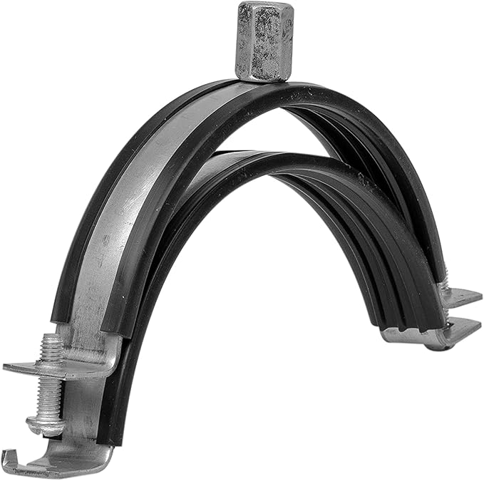 4" Inch Galvanized Pipe Hanger with Rubber - Conduit Mounting Clamp - PVC Tube Brackets - Metal Pipe Clamps - Tube Wall Mounting Bracket Clamp - Rigid Conduit Holder - 4in Pipe Clamp