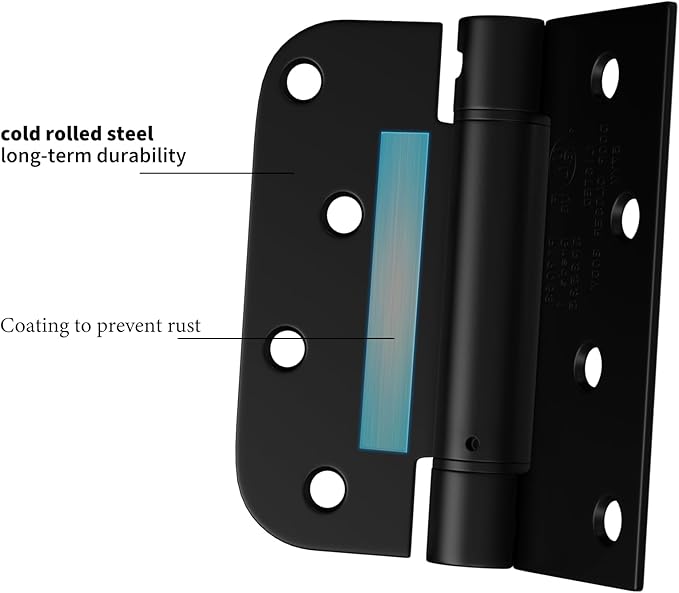 goldenwarm 2pack Black Door Hinges 4 Inch Self Closing Spring Door Hinge with Square & 5/8" Radius Corners - Adjustable Door Closing, Residential & Heavy-Duty Door Hardware