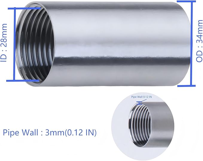 CONSTELLAR 304 Stainless Steel Pipe Fitting - 1" NPT Female x 1" NPT Female Threaded Thickened Pipe Wall, 50mm (2 inch) Length Heavy Nipple Seamless Pipe (1 Pcs)