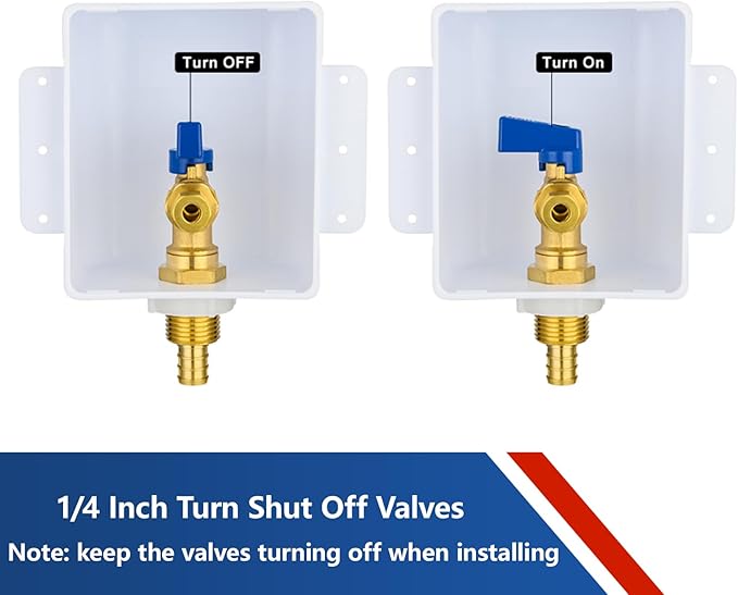 Ice Maker Outlet Box,1/2 Inch Crimp PEX F1807 Inlet and 1/4 Inch OD Compression Outlet Connection, Icemaker Box with Installed 1/4-Turn Ball Valve