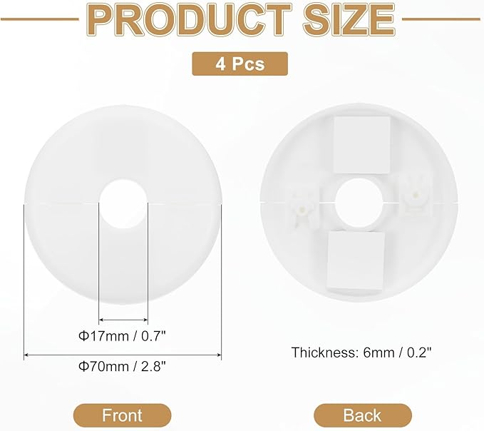 PATIKIL Wall Split Flange 70mm / 2.8" OD, 4 Pcs Round Escutcheon Plate Cover PPR Plumbing Cover Plates with Self-Adhesive Tape for 17mm / 0.7" Dia Water Pipe Faucet, White