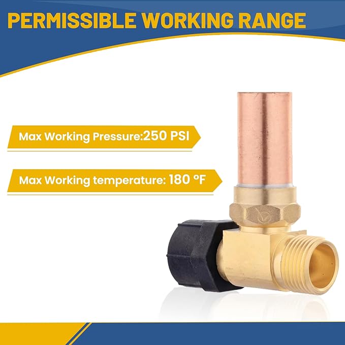 Water Hammer Arrestor,7/8" Female Swivel Ballcock Nut X 3/4" Male Thread Copper Water Arrestor for Toilet Connection(2PACK,Copper Arrestor)(HAMMER024-2Pack)