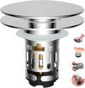 Hibbent Upgraded 3 in 1 Bathroom Sink Drain Strainer, Universal Pop Up Sink Stopper with Big Push Cap, Anti-Clogging Metal Filter Basket,Sink Plug with Hair Catcher for 1.1''~2.36'' Basin, Chrome