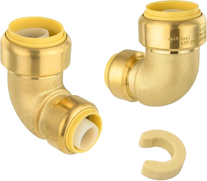 (Pack of 2) Niikappu 1 Inch x 3/4 Inch Reducing Elbow Brass Fitting, Push to Connect Plumbing Brass Fittings, PEX, Copper, CPVC, PE-RT Pipes