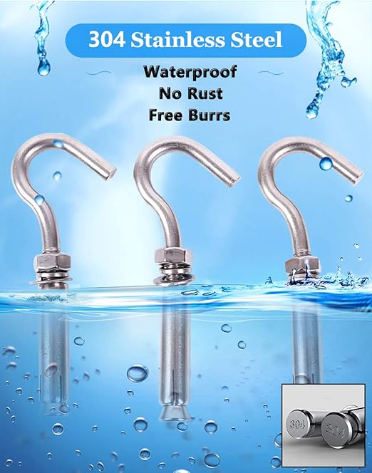 Concrete Wall Hook, 304 Stainless Steel Concrete Anchors Heavy Duty Open Expansion Bolts for Concrete Wall (M8-5Pack)