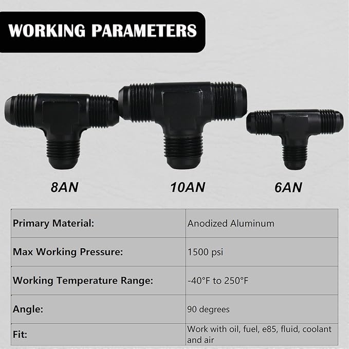 6AN Male Flare Tee Fitting Adapter T Union Aluminum Black