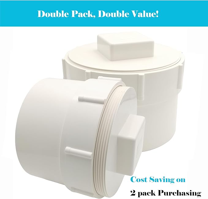 (2-Pack)6 Inch Sewer Cleanout Cap with Plug Pipe Fitting,PVC Cap for Garden, RV and More Drainage Piping Systems, PVC DWV Flush Sewer Cleanout Cover and Coupling Adapter