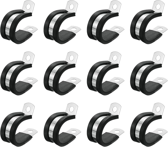 uxcell 7/8"(22mm) Cable Clamp, 304 Stainless Steel Rubber Cushioned Insulated R Shape Metal Clamp Tube Holder for Pipe Hose Wire Cord Installation 12Pcs