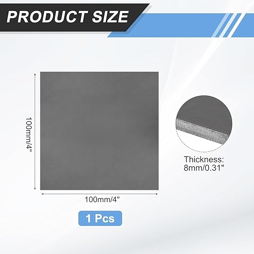 MECCANIXITY 1pcs 5/16"(8mm) x4 x4 Steel Plate, Black Hot Rolled A36 Steel Sheet Plate Base, Square Weldable Metal Discs for Industrial Construction Structural Support