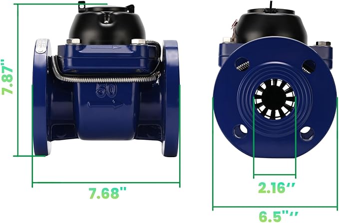 Watflow 2" WoltmannHelix Water Meter,Detachable Water Meter,Pulse Output, Epoxy-Coated Cast Iron,Resistant Seals（Cubic,Non-Potable Use）