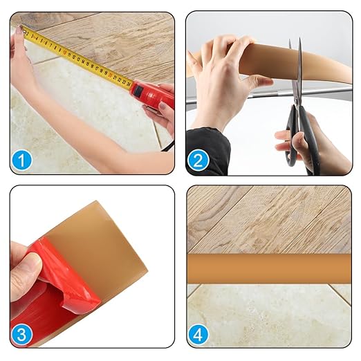 8Ft Floor Transition Strip, 3in Wide Self Adhesive Vinyl Threshold Strip for Joining Floor Gaps Wood Grain Design Tap(Brown)