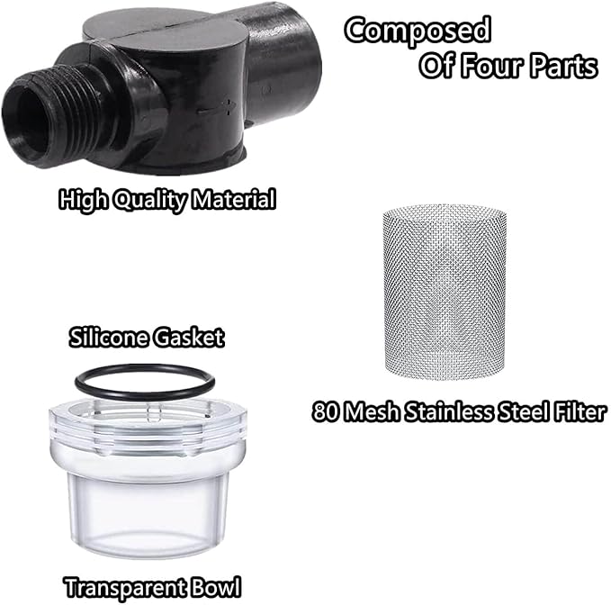 Rv Water Pump Filter, RV Water Inlet Replacement 1/2 Inch Twist-On Pipe Raw Water Strainer Compatible With WFCO Or Shurflo Pumps Beer Filter