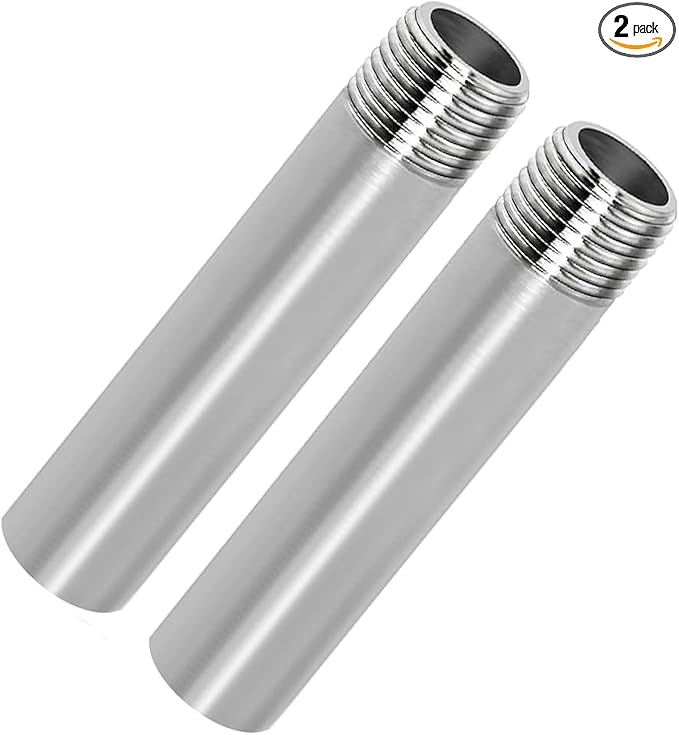 Stainless Steel Pipe Fitting 1/2" NPT Male x 1/2" NPT Female Thread Nipple Cast Pipe 4"（100mm) Length 2PCS