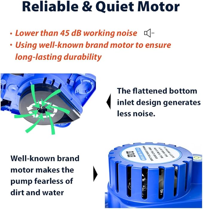 1/10 HP 93 GPH 20ft Max Head HVAC Condensate Pump, 115V w/Automatic Safety Switch, Removal Drain Pump for Air Conditioner, Dehumidifier, Ice Maker, Furnace, AC unit, Low Profile