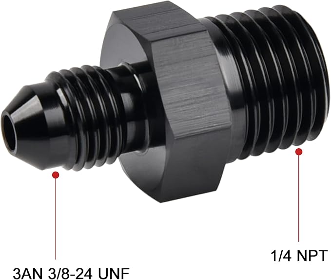 EVIL ENERGY 3AN Male Flare to 1/4" NPT Pipe Fitting Adapter Aluminum Straight Black 2PCS