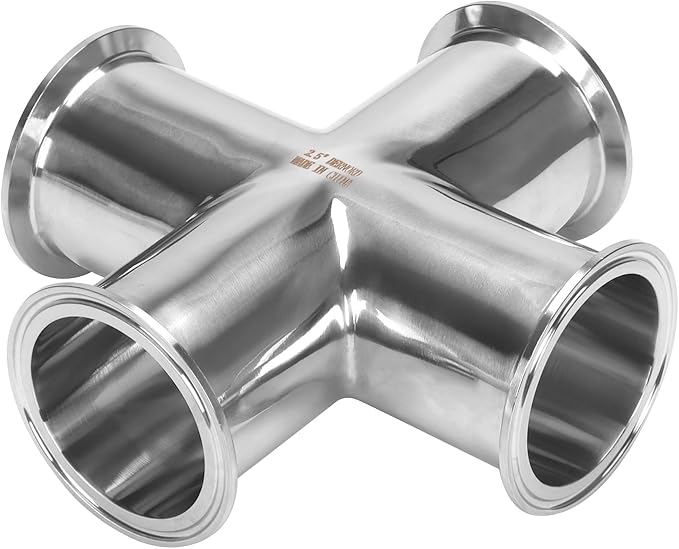 DERNORD 4 Way Cross Clamp Fits 2.5" Tri-clamp Sanitary Fitting Stainless Steel 304, 64mm Pipe OD