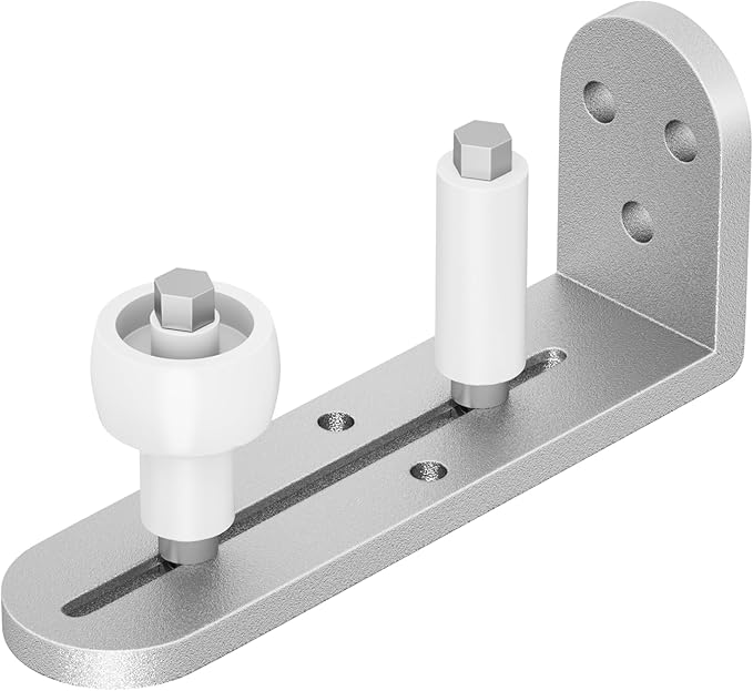 Sliding Barn Door Floor Guide, Adjustable Rollers Barn Door Hardware, Barn Door Rollers, Flush Flat Bottom Design, Rounded Edge Design (White Silver)