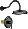 Matte Black Shower System, Shower Faucet Set with Pressure Balance Valve, 9 inch Single-Function Rain Shower Head, Bathroom Shower Valve Trim Kit, High Pressure Shower Fixtures (WT-9817BK)