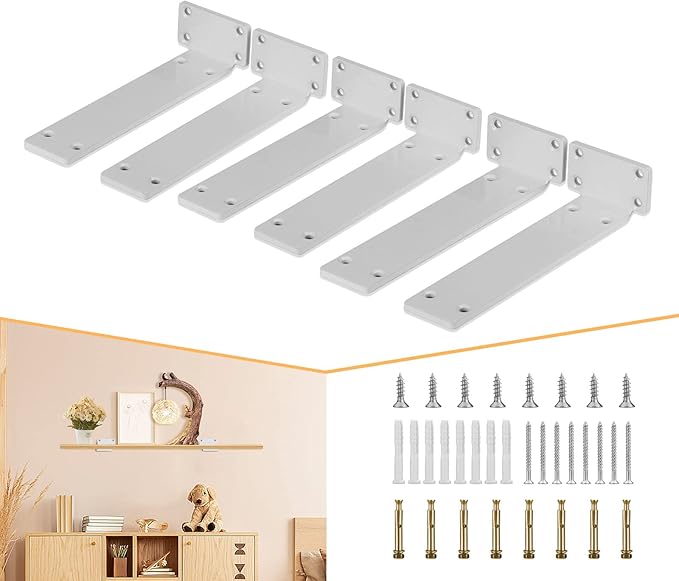 CLT Shelf Bracket( White) , 6” Quarter Inch (1/4") Thick- Max Load: 220 lb Rustic Industrial Modern Farmhouse Heavy Duty Bracket for DIY Table Bench, Pack of 6