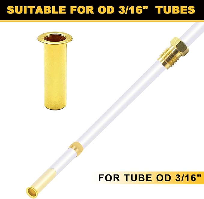Siptenk 100PCS Brass Compression Tube Inserts for OD 3/16", Insert Tube Support Compression Sleeve Fitting, Sleeve Ferrules for Oil Water Air Pipe