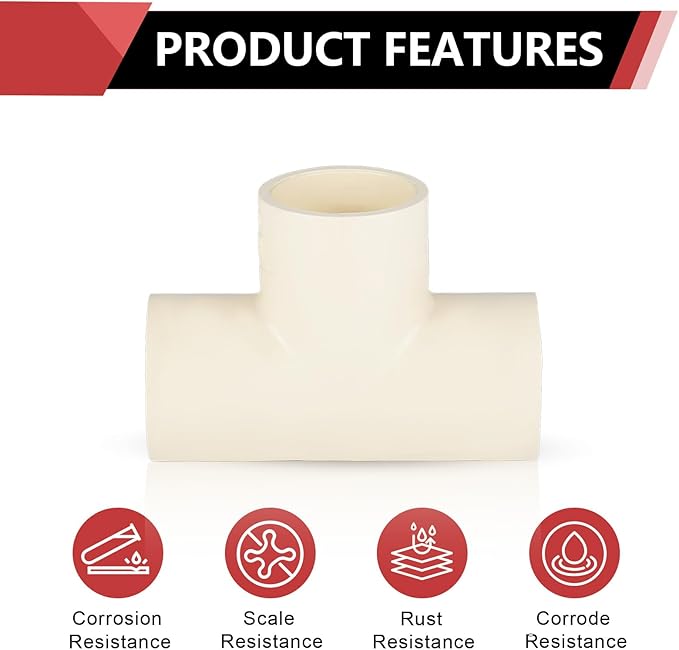 30-PACK EFIELD CPVC Tee Fittings,1" CPVC-CTS Slip Tee for Hot and Cold Water Pressure Distribution Systems,(CPVC022-30PCS)