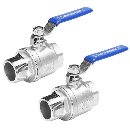 DERNORD 2 Pack Full Port Ball Valve 1-1/4 Inch - Male x Female Stainless Steel 304 Heavy Duty for Water, Oil, and Gas, 1000WOG