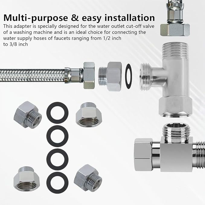 Upgraded 4 Pack 1/2 to 3/8 Water Hose Adapter Hose Pipe Compression Fitting, Stop Valve Adapter, Pipe Connector with Rubber Washer