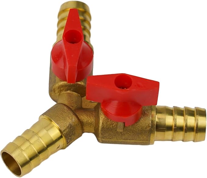 3-Way Brass Shut-Off Ball Valve for Fuel, Air, Water, and Gas, 12mm Hose Y-Style Pneumatic Plumbing Fitting