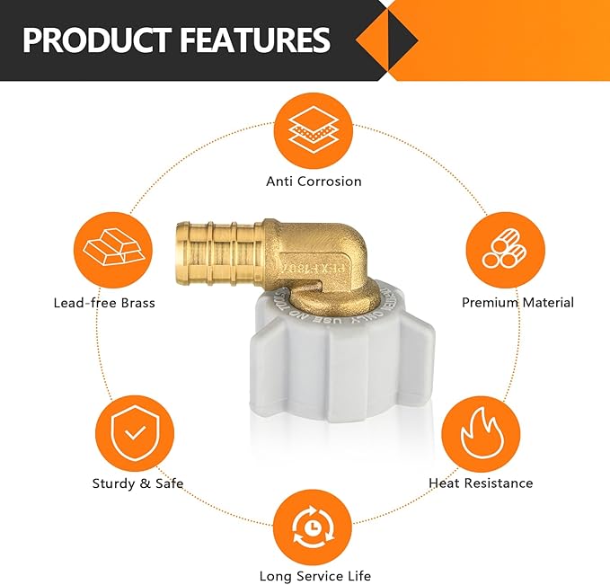 50-Pack HeSun PEX Fittings, 1/2" Pex x 1/2" Female NPT Swivel Elbow, Brass Crimp Fitting for ASTM F1807(PEX1807208-50)