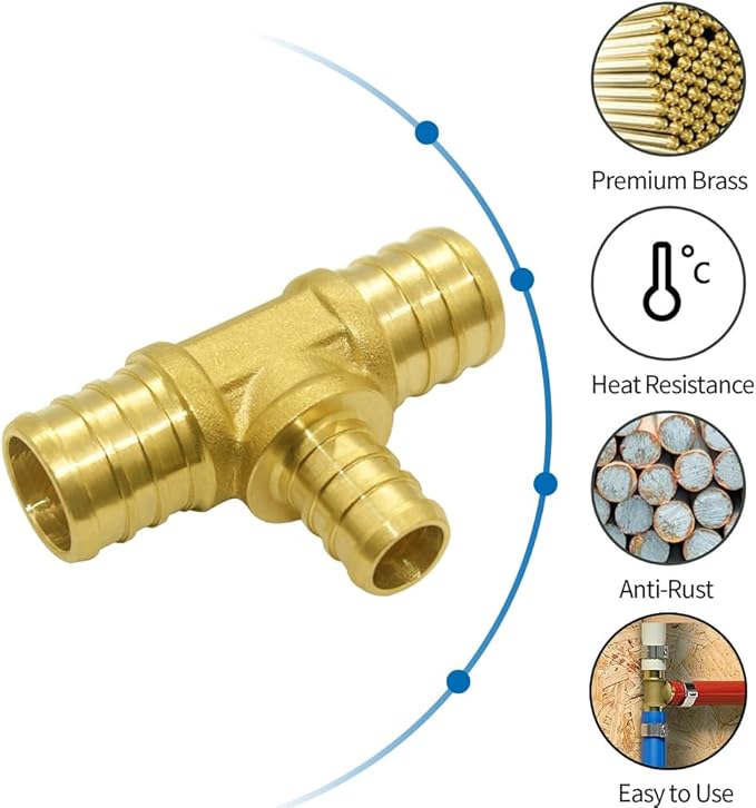 Hooshing 9PCS 3/4" X 3/4" X 1/2" Pex Reducing Tee Solid Brass Crimp Plumbing Fittings for Pex Pipe Hose