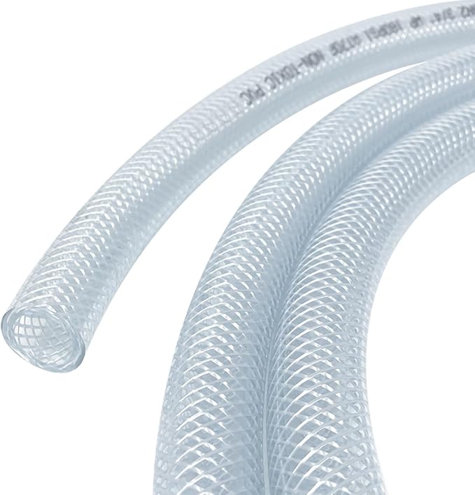 Gloxco Clear Braided PVC Tubing, Food Grade, Heavy Duty Reinforced Hose, 3/4" ID, 10 Ft Length