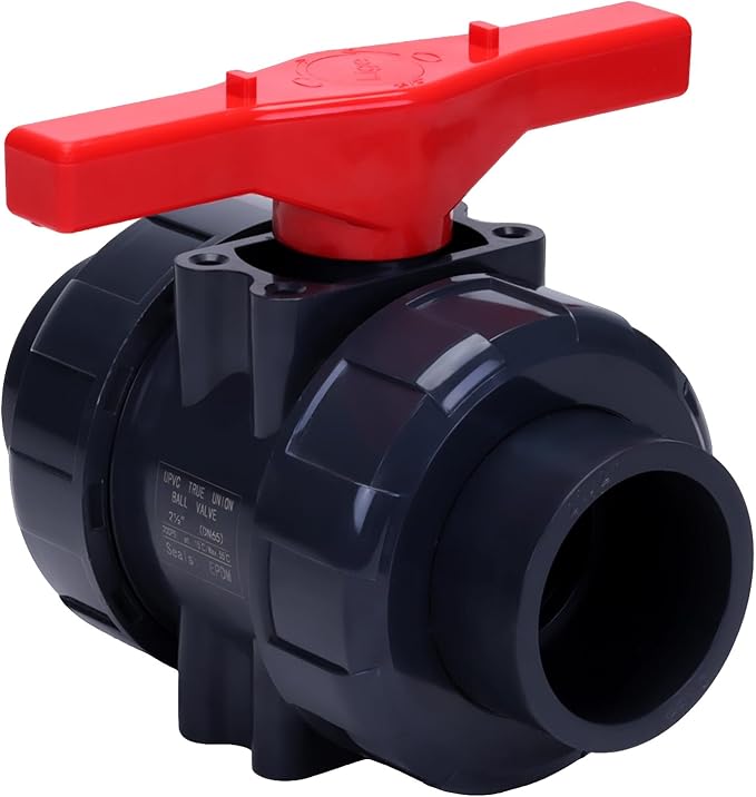 DERNORD PVC True Union Ball Valve with Full Port, EPDM O-Rings, and Reversible PTFE Seats,Rated at 200 PSI (2-1/2 inch Socket)