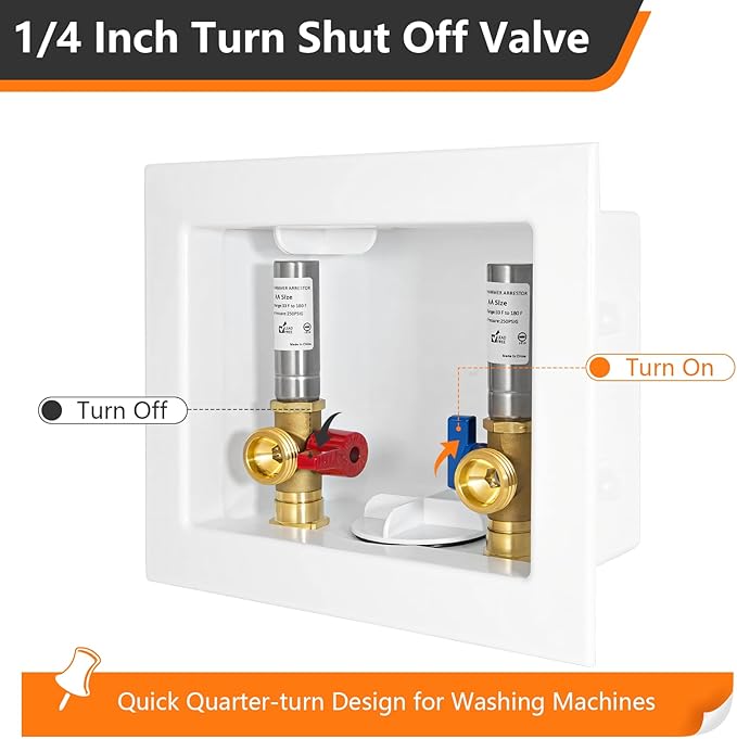 1-Pack HeSun Washing Machine Outlet Box, 1/2 Inch CPVC Inlet x 3/4 Inch MHT Outlet, Pex Washer Box with Stainless Steel Water Hammer Arrestor(WM009)
